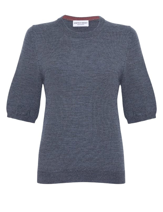 Quin Merino Wool Knitted T-shirt Grey Melange Genevieve Sweeney