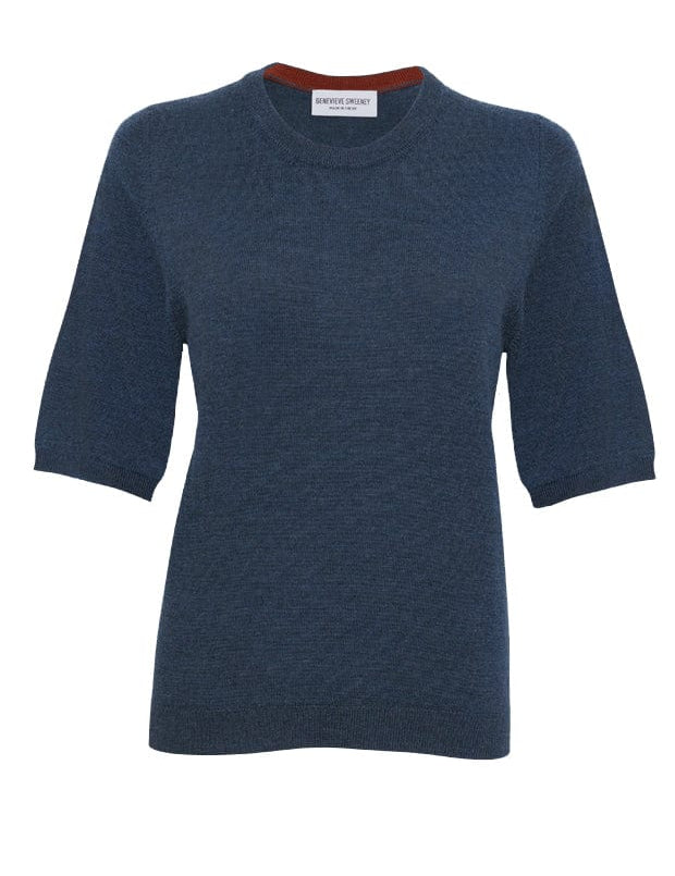 Quin Merino Wool Knitted T-shirt Indigo Genevieve Sweeney