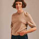 Quin Merino Wool Knitted T-shirt Beige Genevieve Sweeney