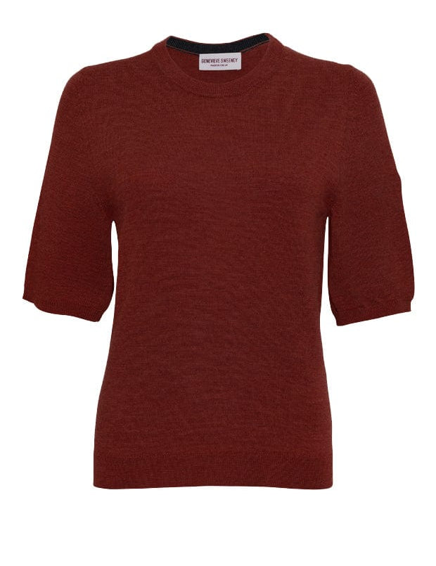Quin Merino Wool Knitted T-shirt Red Genevieve Sweeney