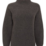 Rora Chunky Moss Stitch Lambswool Roll Neck Sweater Grey Genevieve Sweeney