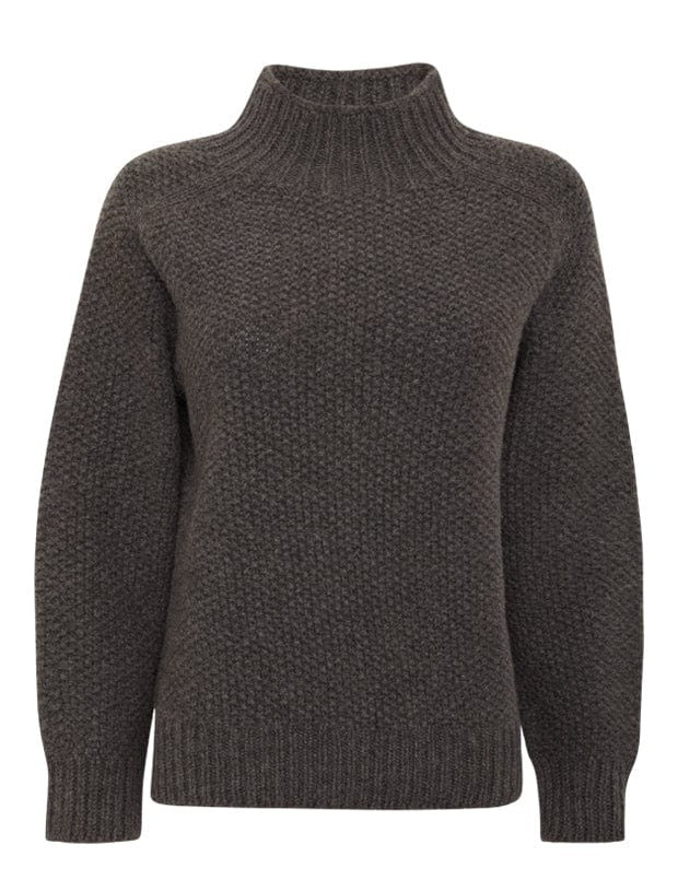 Rora Chunky Moss Stitch Lambswool Roll Neck Sweater Grey Genevieve Sweeney