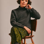 Rora Chunky Moss Stitch Lambswool Roll Neck Sweater Grey Genevieve Sweeney