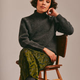 Rora Chunky Moss Stitch Lambswool Roll Neck Sweater Grey Genevieve Sweeney