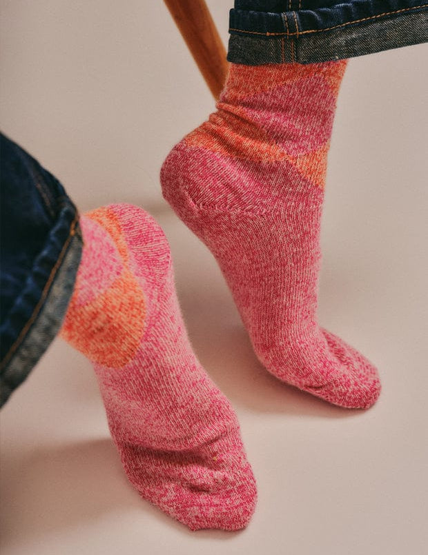 Salpaka Merino Wool Alpaca Argyle Socks Pink Marl Genevieve Sweeney