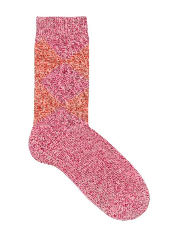 Salpaka Merino Wool Alpaca Argyle Socks Pink Marl Genevieve Sweeney