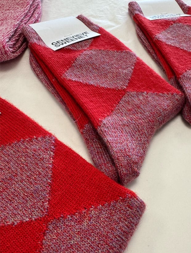 Samar Merino Argyle Sock Red Genevieve Sweeney
