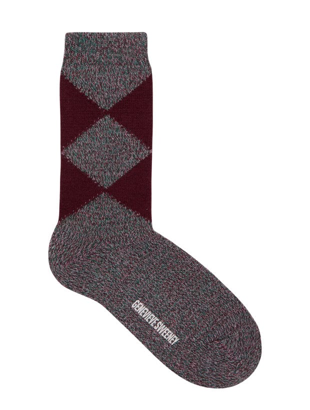 Samar Merino Argyle Sock Burgundy Genevieve Sweeney