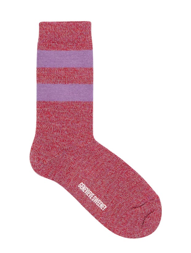Samar Merino Wool Stripe Sock Red Lilac Genevieve Sweeney