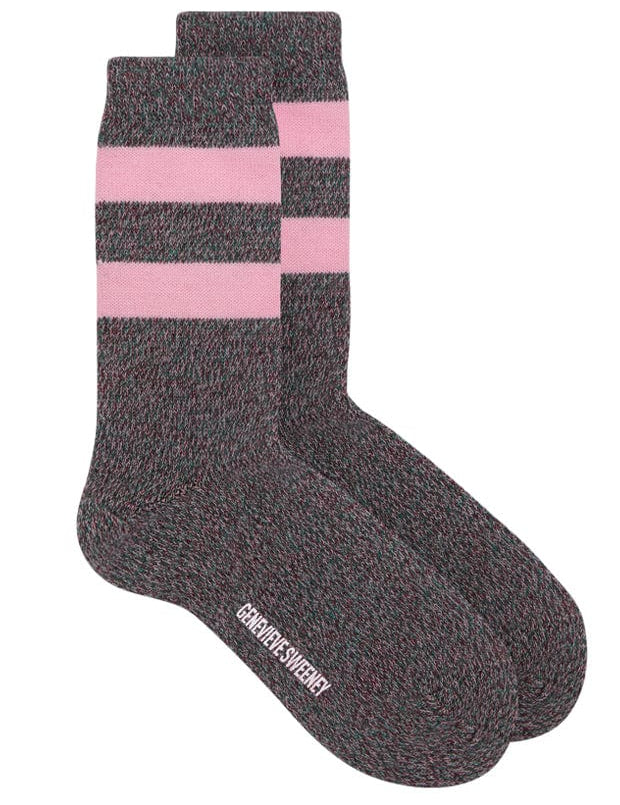 Samar Merino Wool Stripe Sock Burgundy Pink Genevieve Sweeney