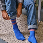 Samar Merino Wool Stripe Sock Bright Blue Genevieve Sweeney