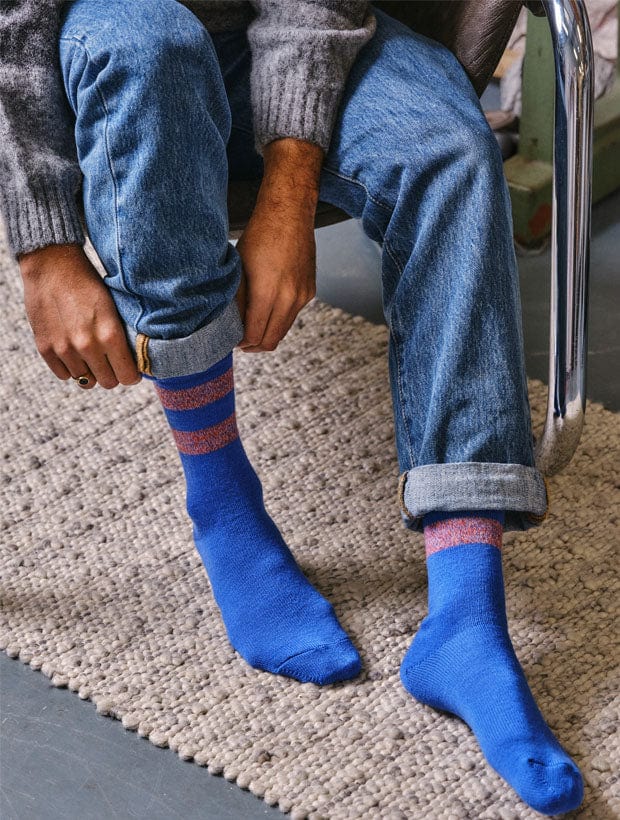 Samar Merino Wool Stripe Sock Bright Blue Genevieve Sweeney