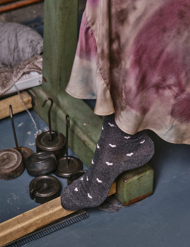 Selina Sparkly Heart Sock Grey Genevieve Sweeney