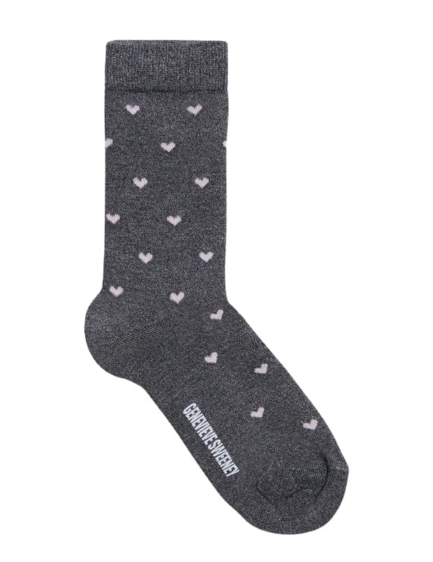 Selina Sparkly Heart Sock Grey Genevieve Sweeney