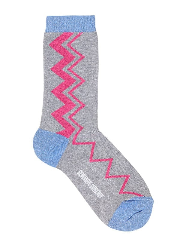 Sigi Sparkly Zig Zag Socks Silver Genevieve Sweeney