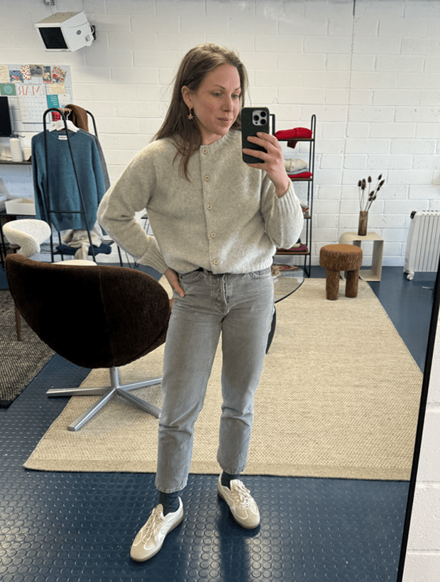 Lenzie Brushed Wool Cardigan Putty Melange - Preorder Genevieve Sweeney