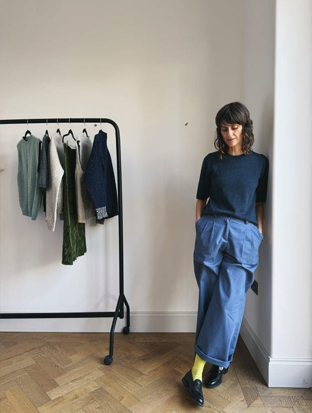 Quin Merino Wool Knitted T-shirt Indigo Genevieve Sweeney