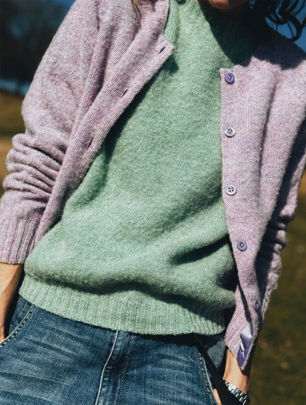 Lenzie Brushed Wool Cardigan Lilac Heather- Preorder Genevieve Sweeney