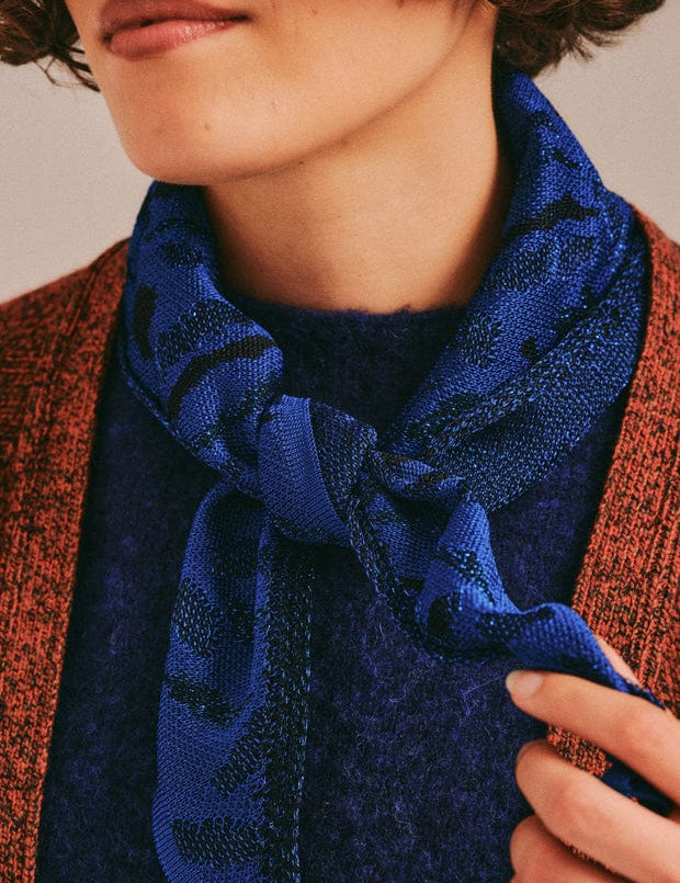 Jacquard Sparkly Viscose Neck Scarf Blue Genevieve Sweeney