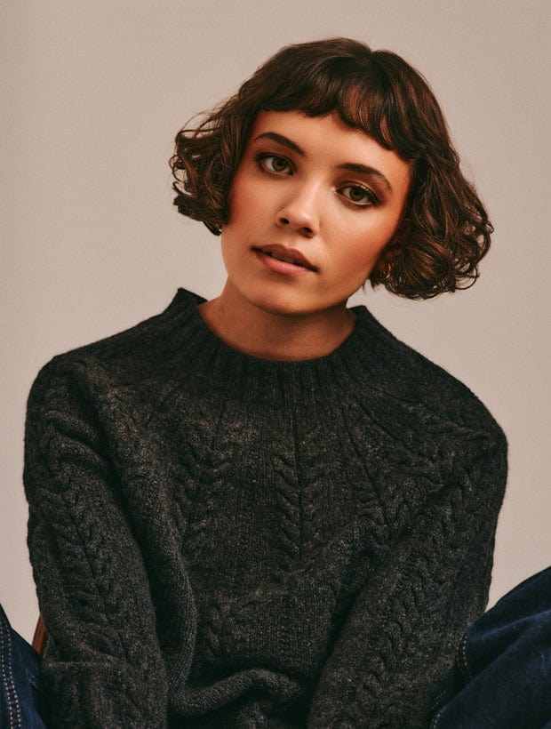 Wroxton Cable Lambswool Sweater Charcoal Genevieve Sweeney