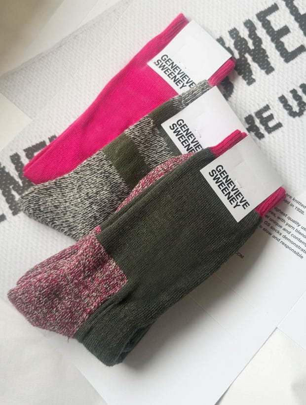 Sock Gift Set Merino Wool Walking Sock Khaki Pink Genevieve Sweeney