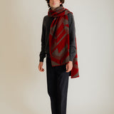 Geometric Lambswool Blanket Scarf Red