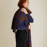 Geometric Lambswool Blanket Scarf Ink Blue
