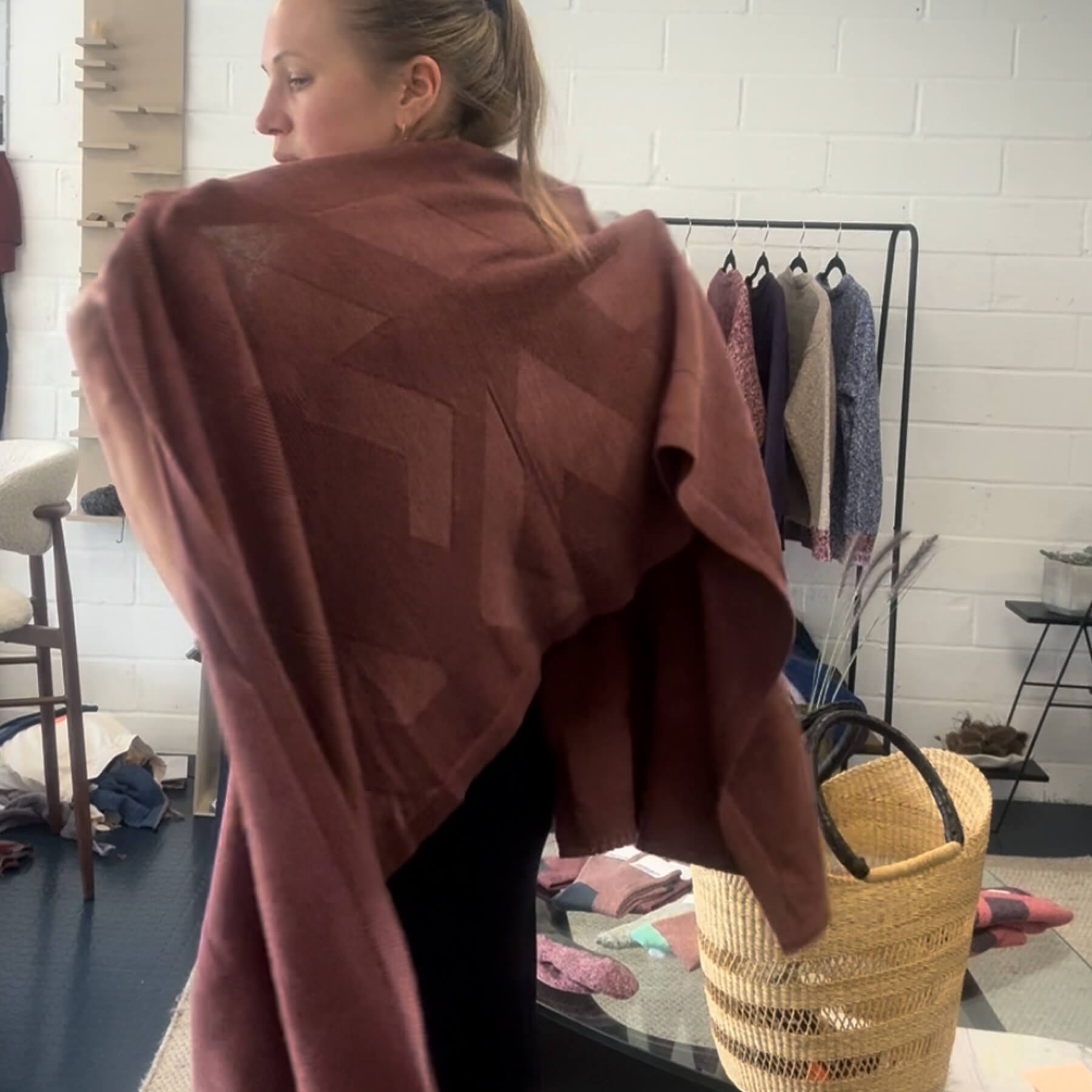 Textured Merino Wool Blanket Scarf Rose Pink Genevieve Sweeney