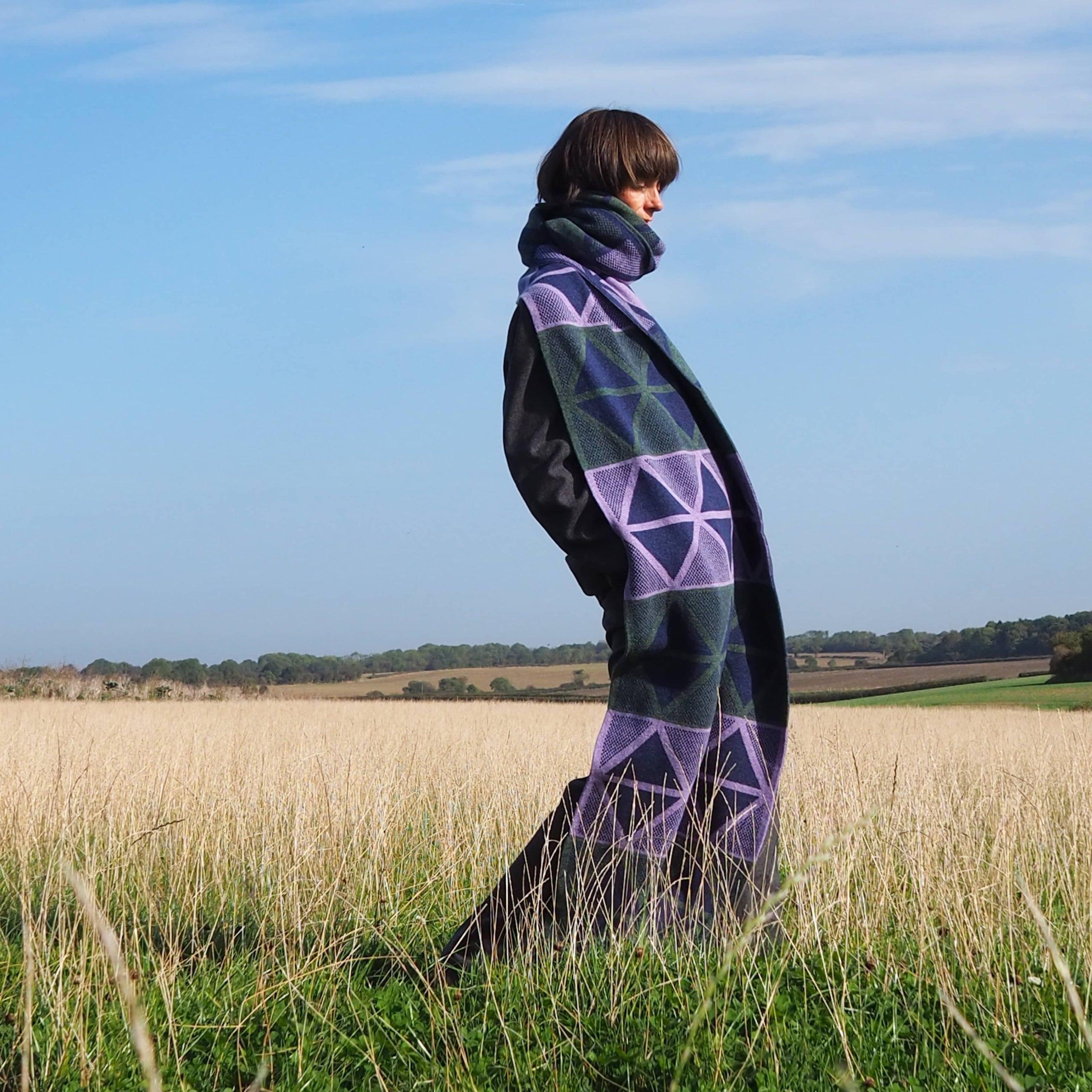 Geometric Oversized Scarf Stormy Blue Genevieve Sweeney