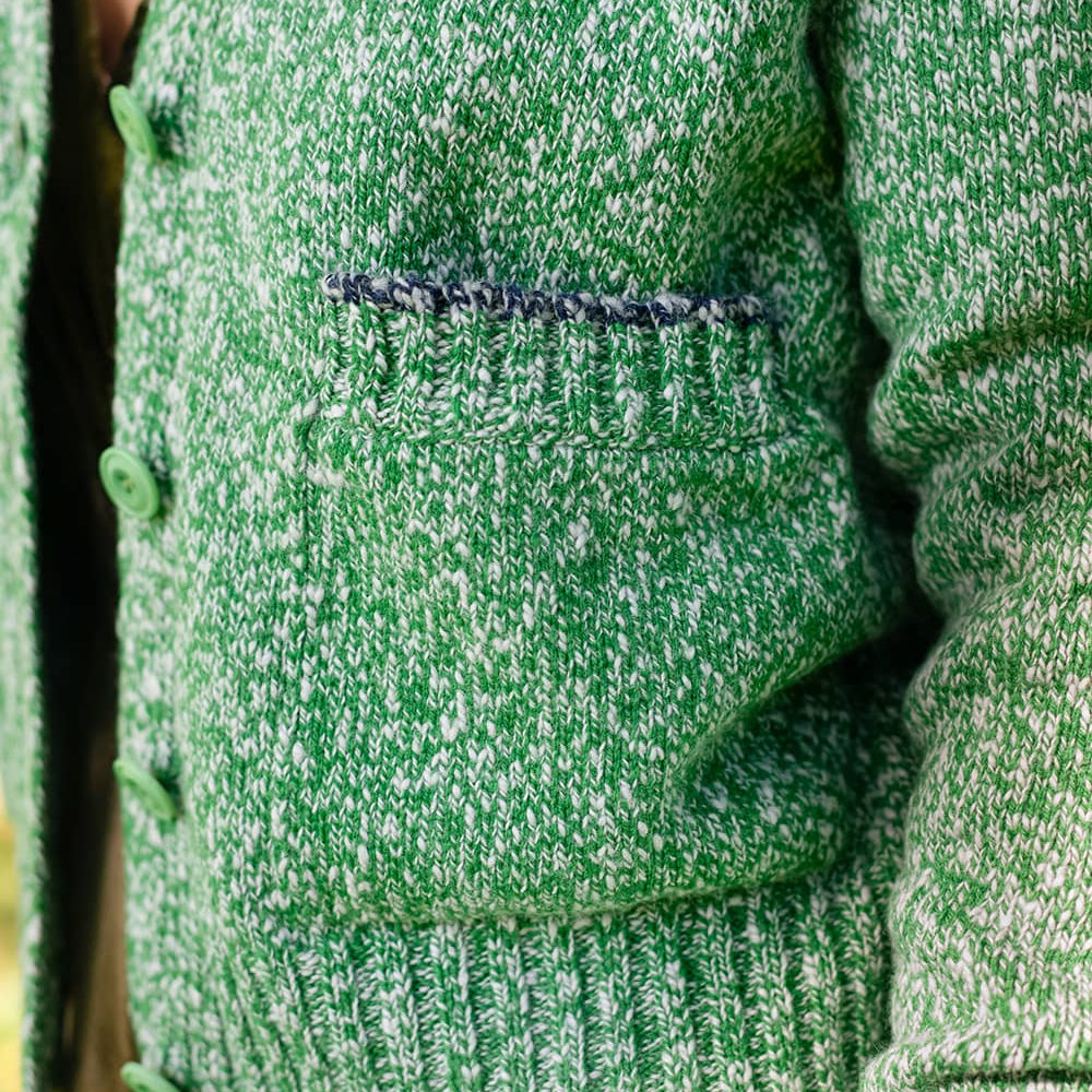 Lea Cardigan Green with Charcoal Pocket trim