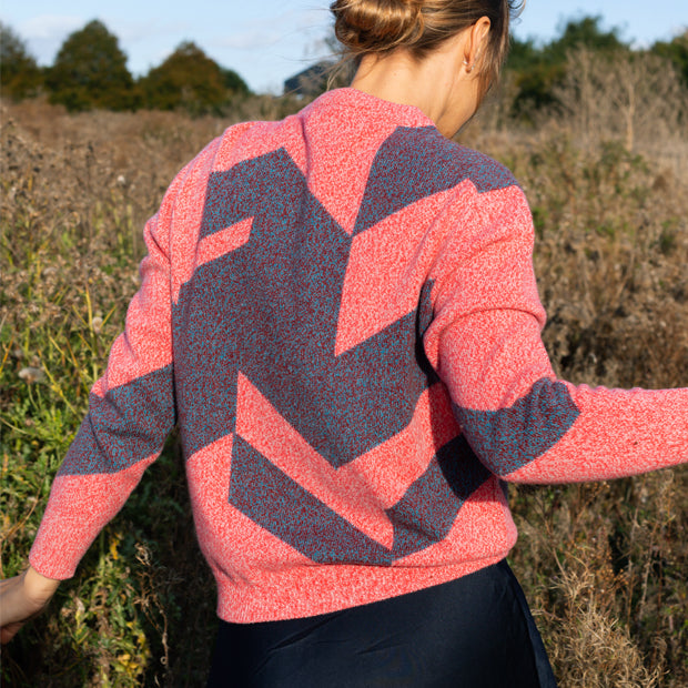 Back of Leyden Geometric Lambswool Sweater Pink Genevieve Sweeney