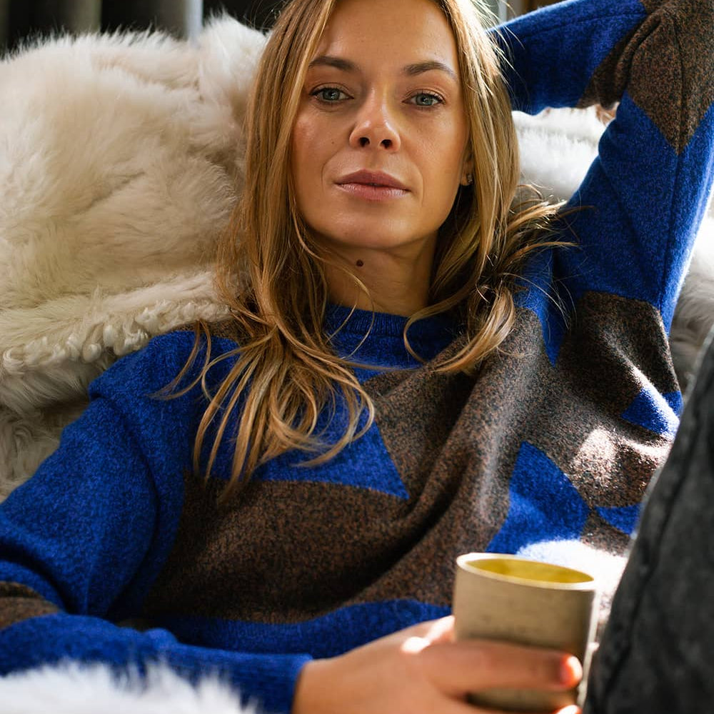 Leyden geometric lambswool sweater blue