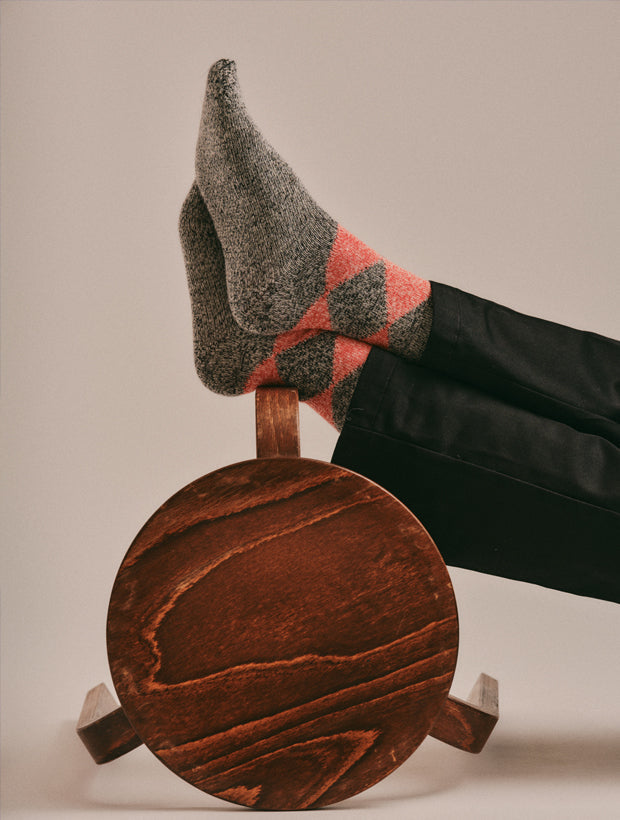 Genevieve Sweeney Salpaka Merino Alpaca Argyle Sock Charcoal red