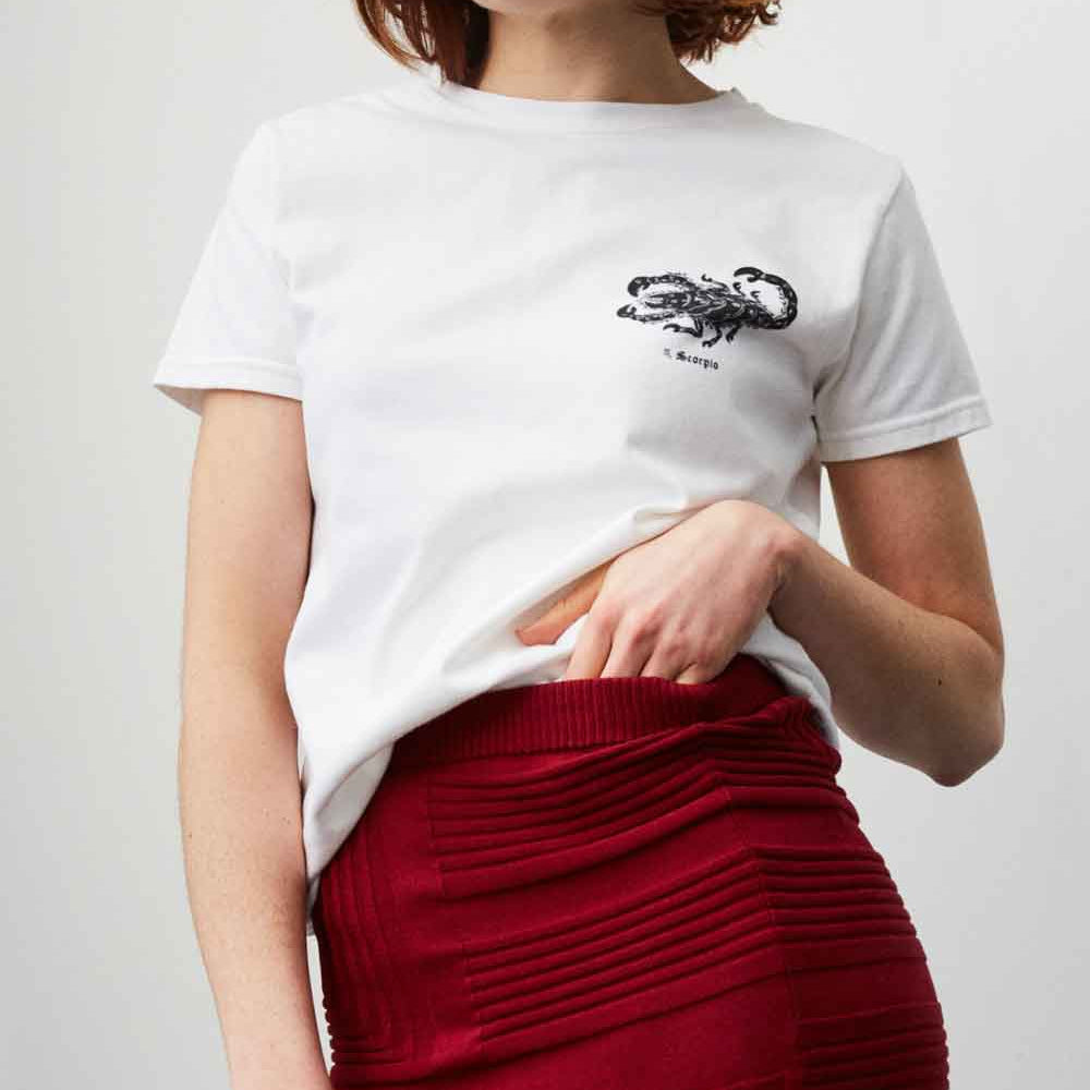 Zodiac White Tshirt Scorpio Genevieve Sweeney