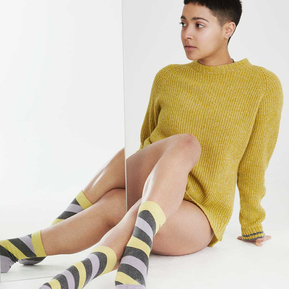 Mustard Lambswool Jumper and Sparkly Stripe Socks