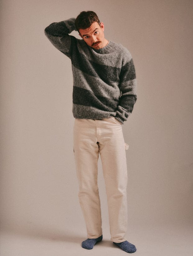 Alford Brushed Wool Stripe Sweater Grey Melange Genevieve Sweeney