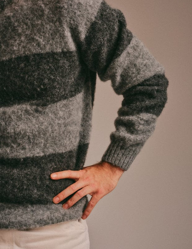 Alford Brushed Wool Stripe Sweater Grey Melange Genevieve Sweeney