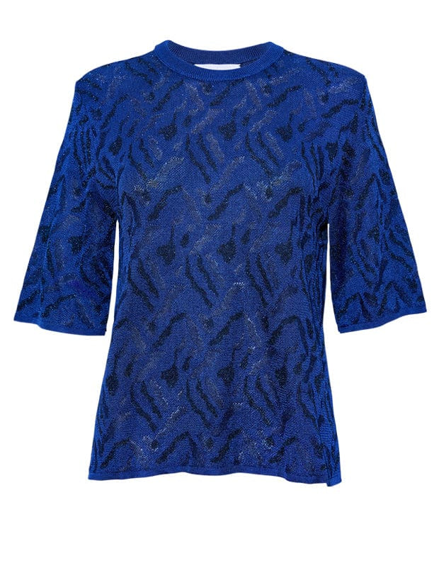 Aria Knitted T-shirt Viscose Jacquard Blue Genevieve Sweeney