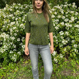 Aria Knitted T-shirt Viscose Jacquard Olive Green Genevieve Sweeney