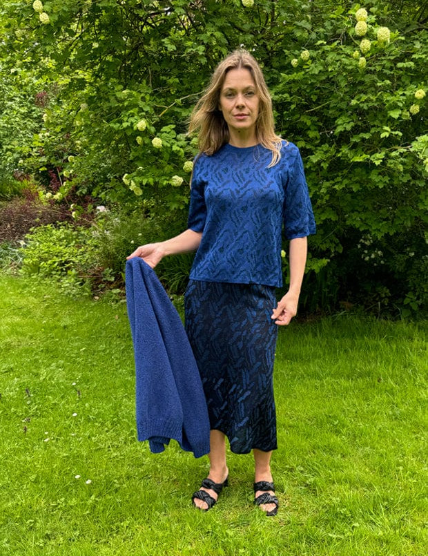 Aria Knitted T-shirt Viscose Jacquard Blue Genevieve Sweeney