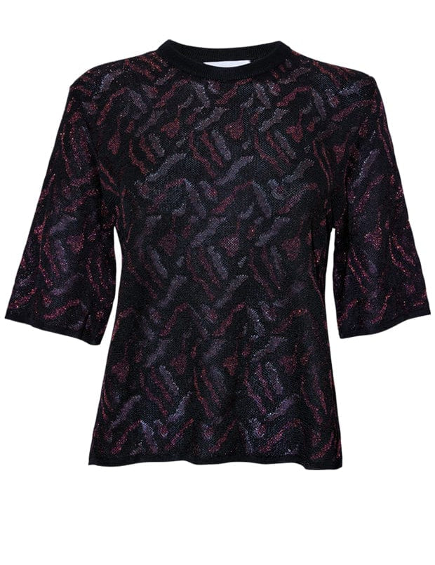 Aria Knitted T-shirt Viscose Jacquard Black Genevieve Sweeney