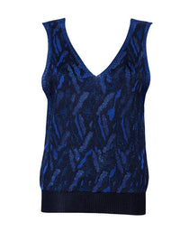 Aria Knitted Vest Viscose Jacquard Navy Genevieve Sweeney