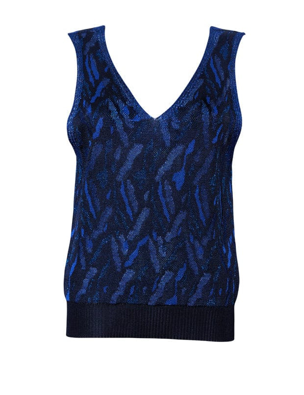 Aria Knitted Vest Viscose Jacquard Navy Genevieve Sweeney