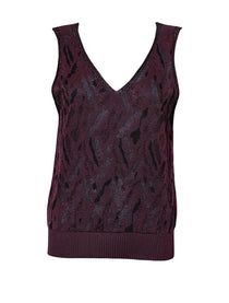 Aria Knitted Vest Viscose Jacquard Burgundy Genevieve Sweeney