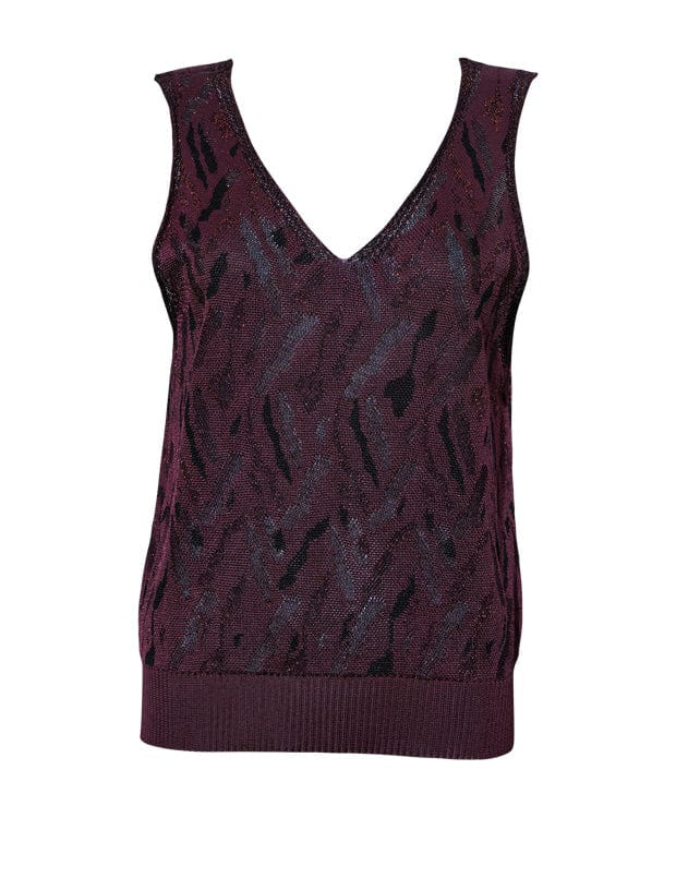 Aria Knitted Vest Viscose Jacquard Burgundy Genevieve Sweeney