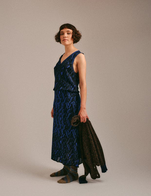 Aria Knitted Vest Viscose Jacquard Navy Genevieve Sweeney