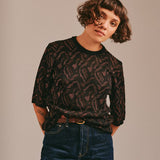 Aria Knitted T-shirt Viscose Jacquard Black Genevieve Sweeney