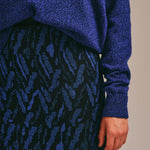 Aria Viscose Jacquard Skirt Navy Genevieve Sweeney