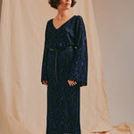 Aster Jacquard Knitted Dress Navy Genevieve Sweeney