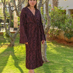 Aster Jacquard Lace Knitted Long Cardigan Burgundy Genevieve Sweeney